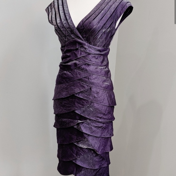 Cache Dresses & Skirts - Cache Shimmer Purple Layered V-neck Cocktail Dress